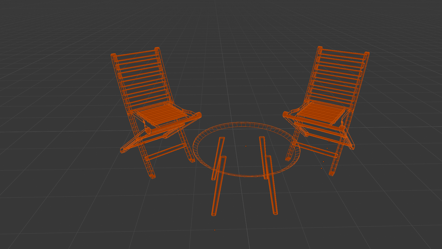 Round Marble Coffee Table with Two Wooden Folding Chairs