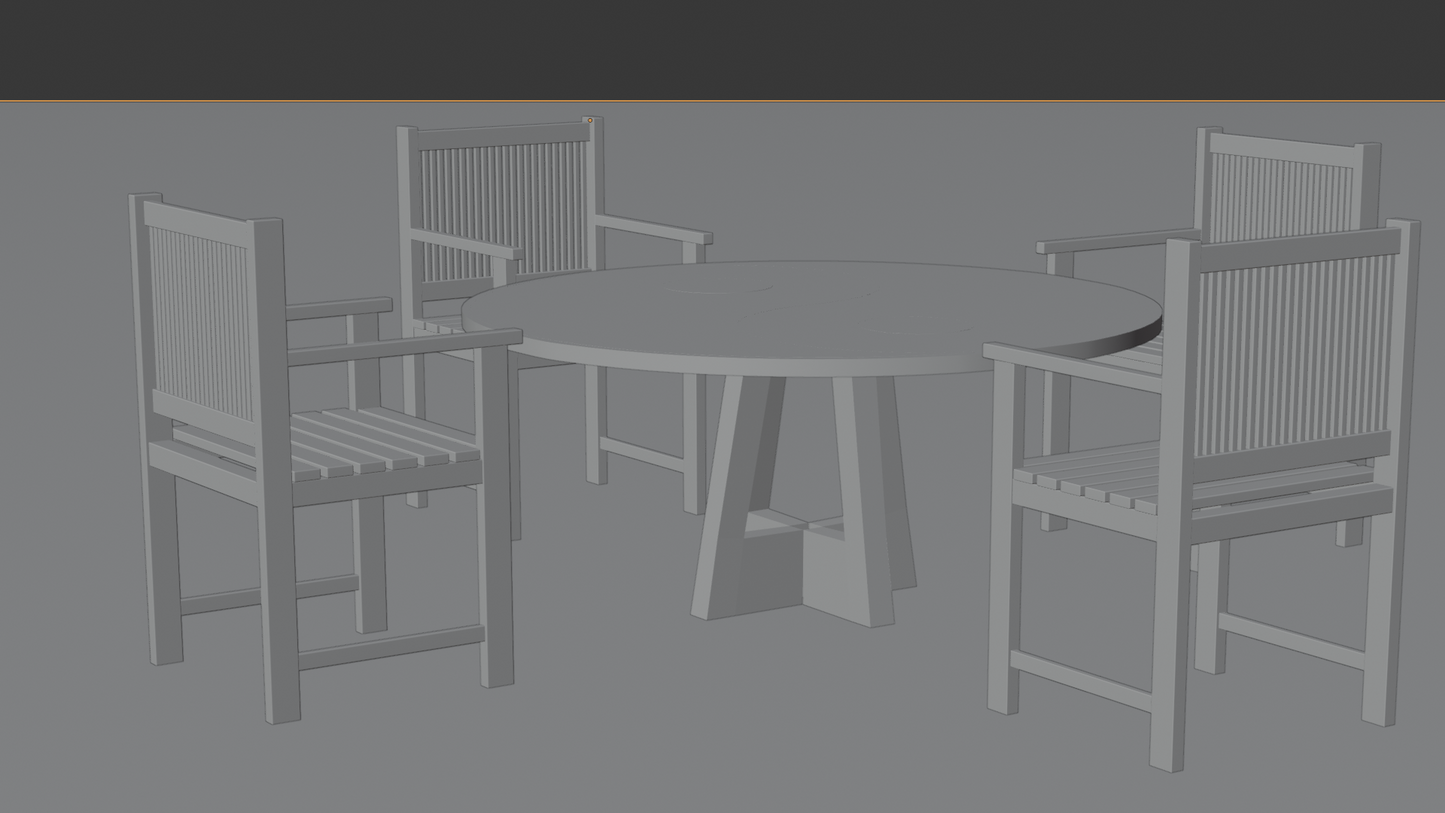 Spiritual Wooden Table & Four-Arm Chairs Set
