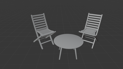 Round Marble Coffee Table with Two Wooden Folding Chairs