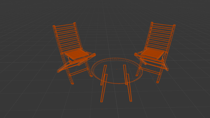 Round Marble Coffee Table with Two Wooden Folding Chairs