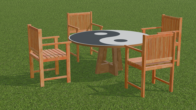 Spiritual Wooden Table & Four-Arm Chairs Set