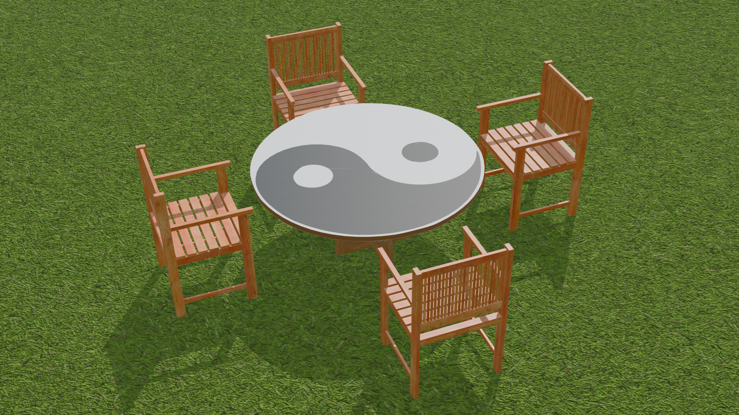 Spiritual Wooden Table & Four-Arm Chairs Set