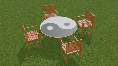 Spiritual Wooden Table & Four-Arm Chairs Set
